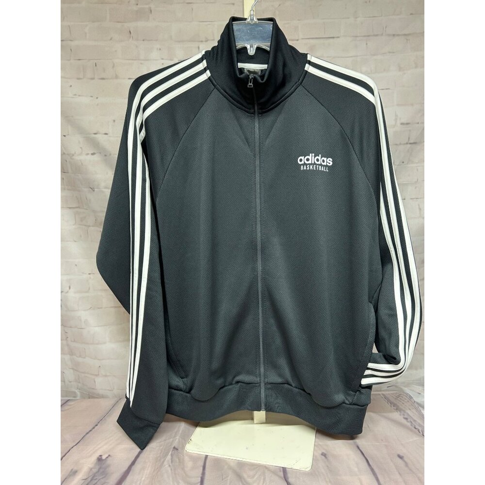Adidas Basketball Full Zip Track Double Sided Logo Jacket Mens Large Black White